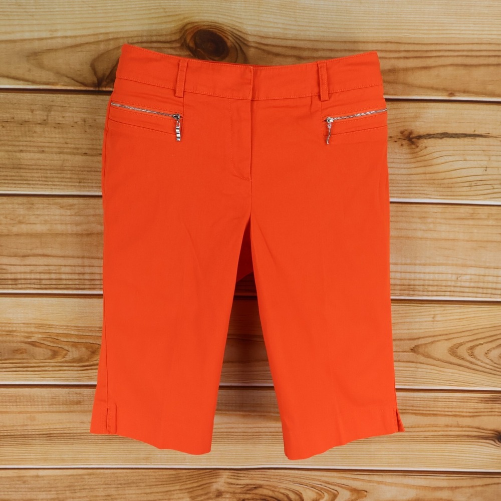 Larry Levine Bermuda Shorts Womens Size 10 Orange Chinos Zipper Accents Mid Rise